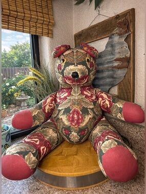 Vintage Handmade Fabric Teddybear 24” Large Floral Stuffed Bear